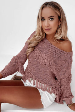 Fringe Detail Long Sleeve Sweater - Primrose Signature Boutique