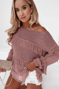 Fringe Detail Long Sleeve Sweater - Primrose Signature Boutique