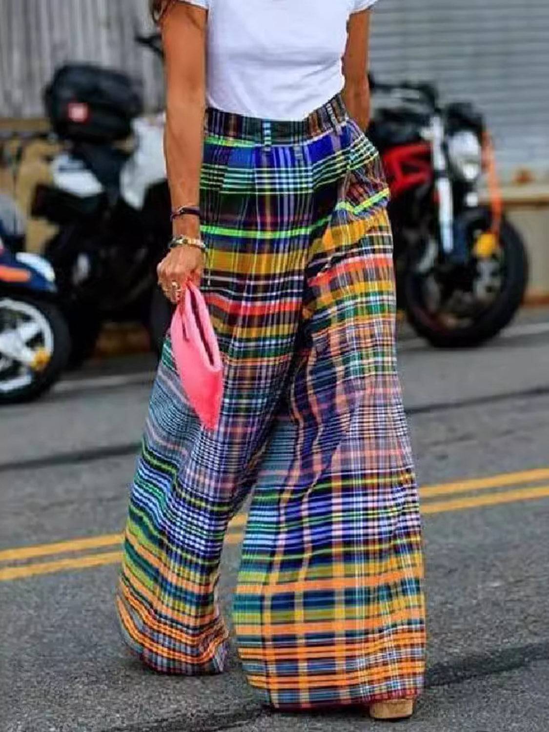 Full Size Plaid Wide Leg Pants - Primrose Signature Boutique