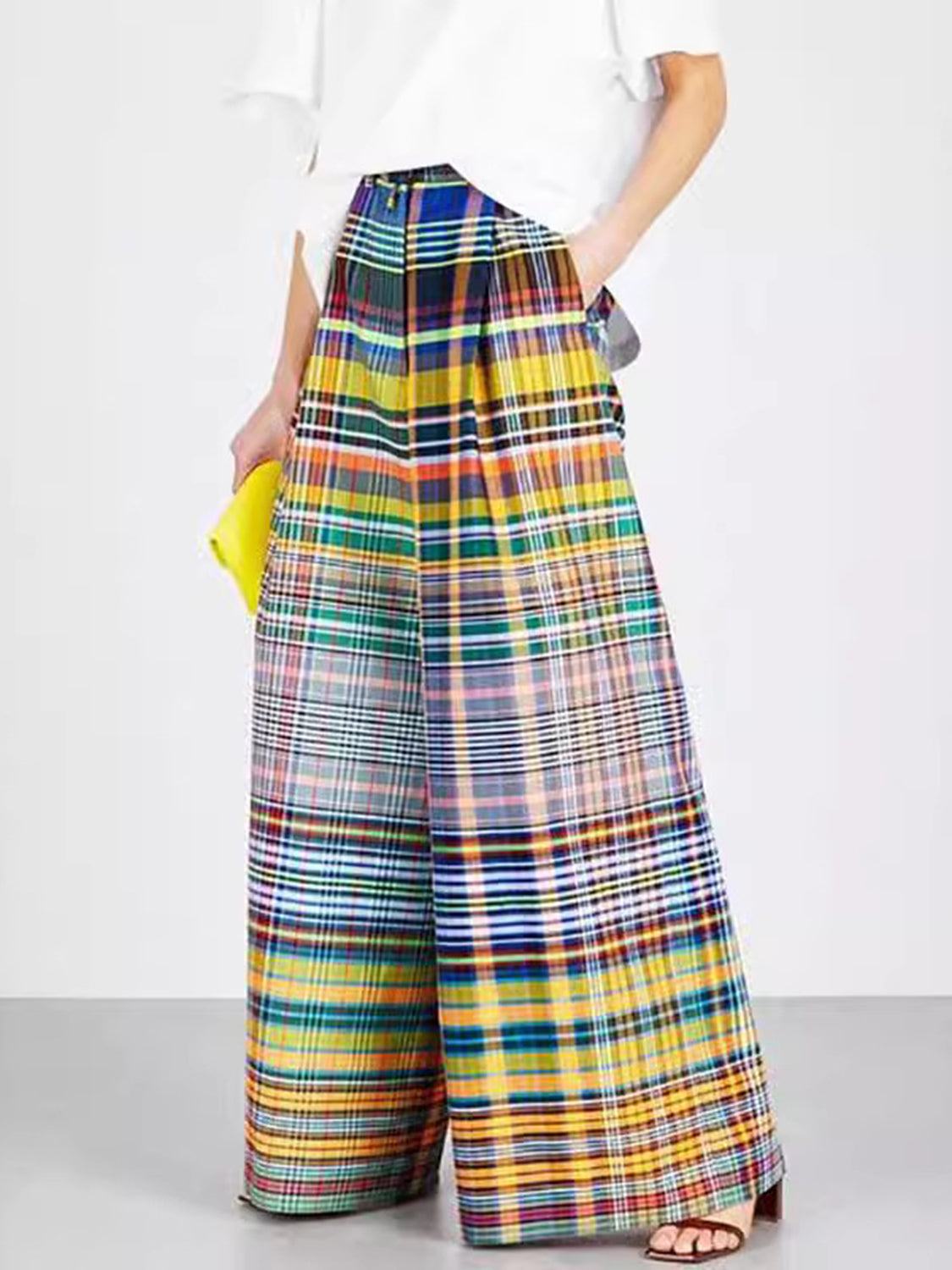 Full Size Plaid Wide Leg Pants - Primrose Signature Boutique