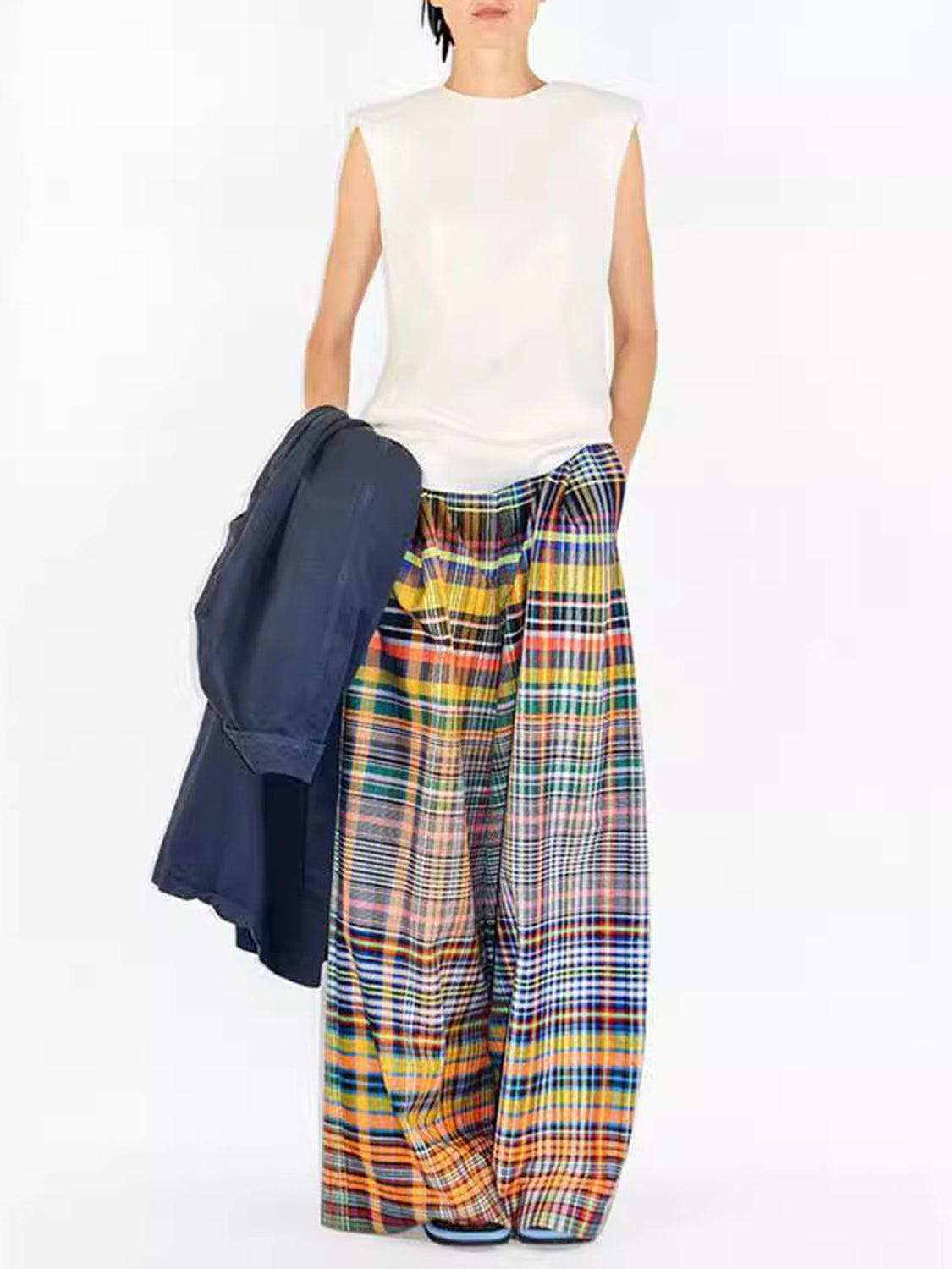 Full Size Plaid Wide Leg Pants - Primrose Signature Boutique