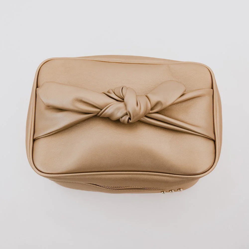 Gold Madelyn Bow Makeup Bag
