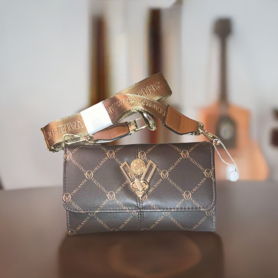 Brown Bronze Crossbody Logo Purse