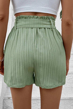 Green Pleated Stylish Comfort Fitting Shorts with Pockets - Primrose Signature Boutique