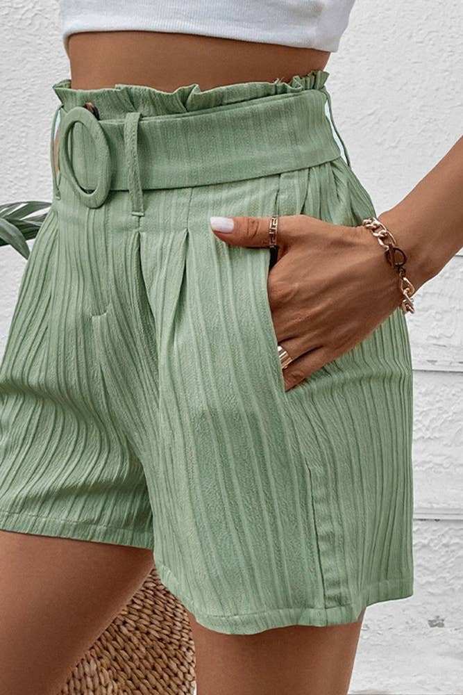 Green Pleated Stylish Comfort Fitting Shorts with Pockets - Primrose Signature Boutique