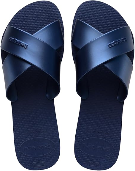 Havaianas Women's Aqua Metallic Sandal Navy Blue Slides