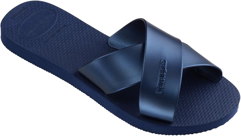 Havaianas Women's Aqua Metallic Sandal Navy Blue Slides