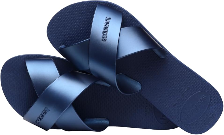 Havaianas Women's Aqua Metallic Sandal Navy Blue Slides
