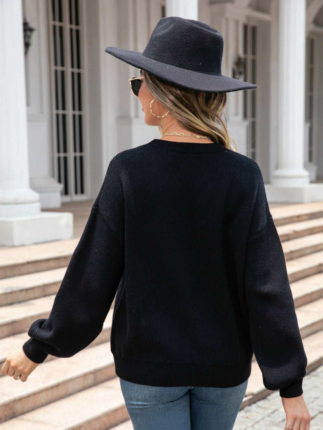 Heart Graphic Round Neck Sweater - Primrose Signature Boutique