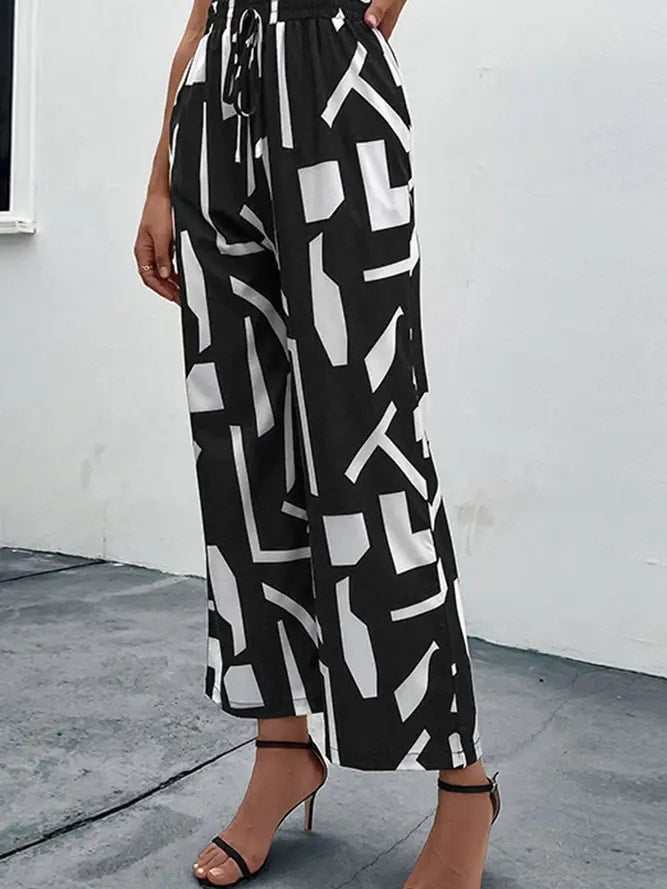 High Waist Abstract Print Pants - Primrose Signature Boutique