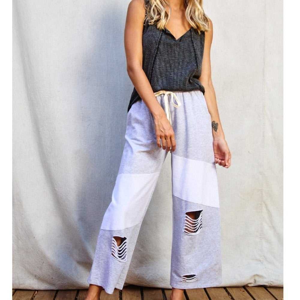High Waist Oversized Distressed Capri - Primrose Signature Boutique
