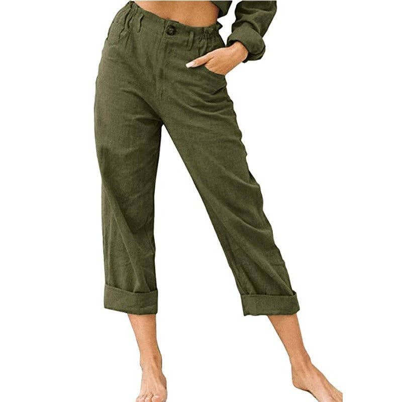 High-Waisted Loose Fit Casual Pants in Solid Color-zoom-