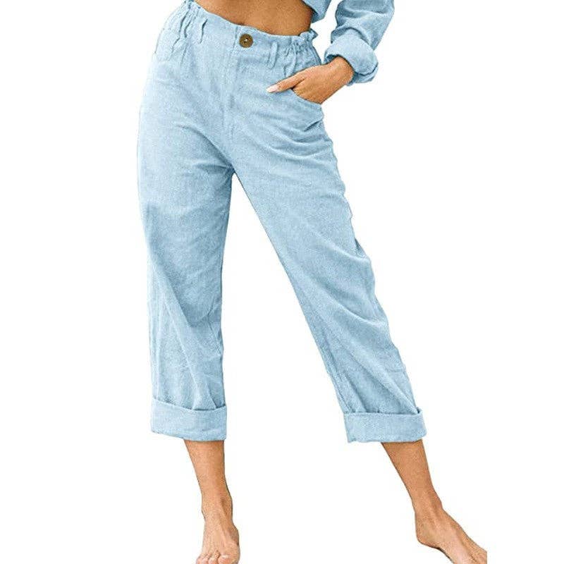 High - Waisted Loose Fit Casual Pants in Solid Color - Primrose Signature Boutique
