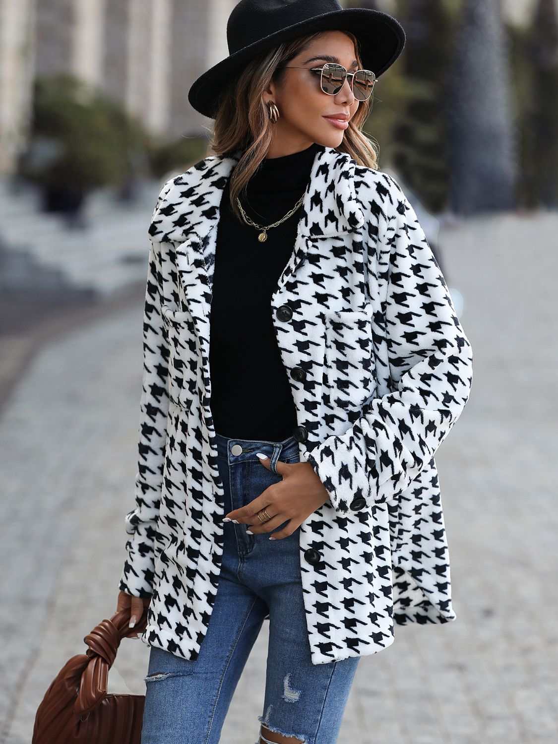 Houndstooth Button Down Jacket - Primrose Signature Boutique