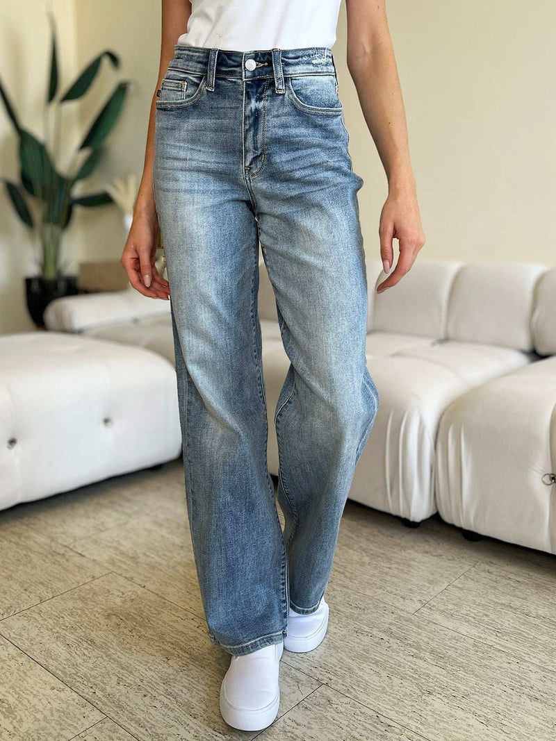 Judy Blue Gerade Jeans mit hoher Taille in voller Größe-zoom-
