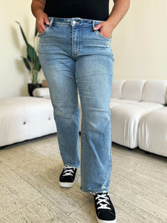 Judy Blue Full Size Mid Rise Distressed Straight Jeans - Primrose Signature Boutique