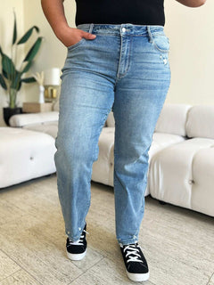 Judy Blue Full Size Mid Rise Distressed Straight Jeans - Primrose Signature Boutique