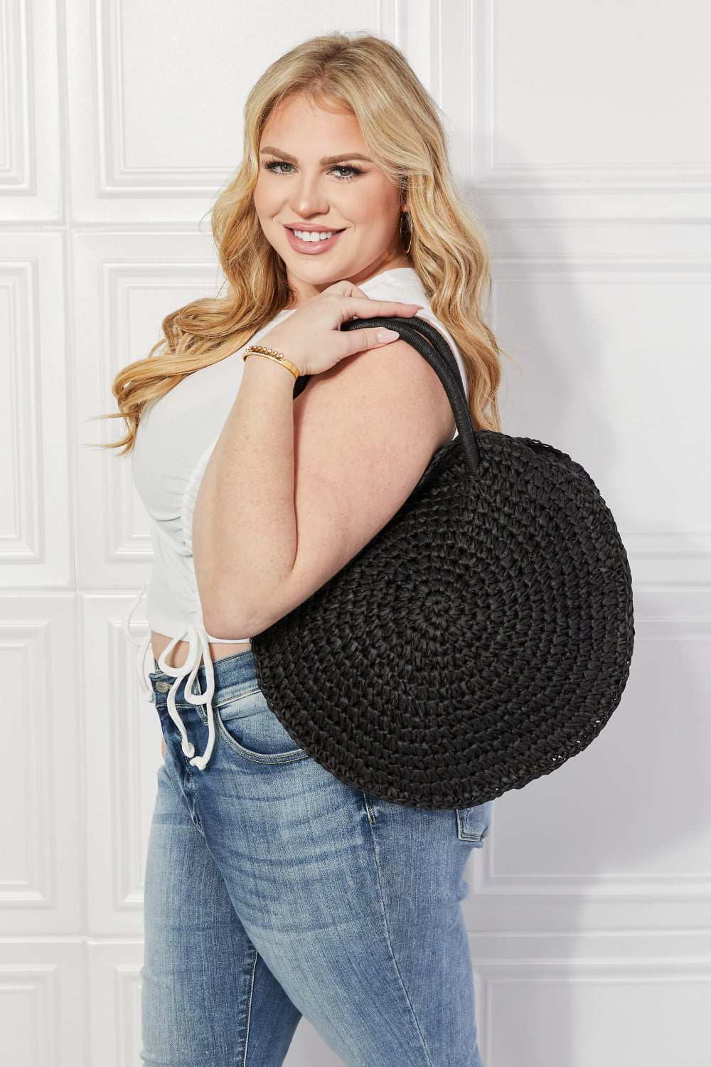 Justin Taylor Beach Date Straw Rattan Handbag in Black - Primrose Signature Boutique