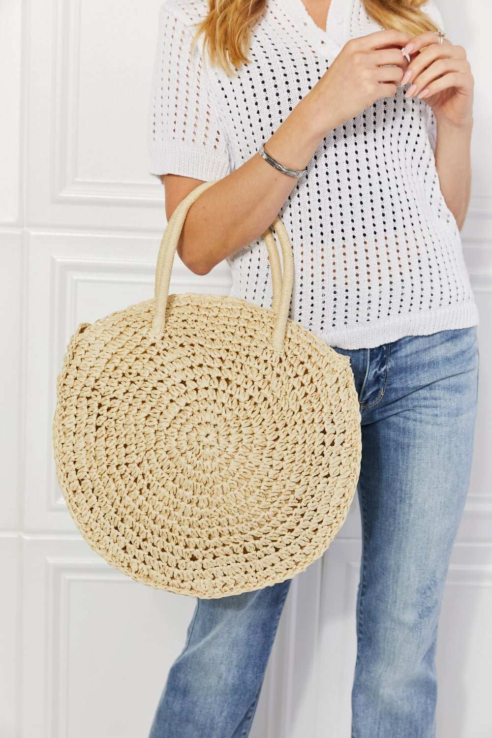 Justin Taylor Beach Date Straw Rattan Handbag in Ivory - Primrose Signature Boutique