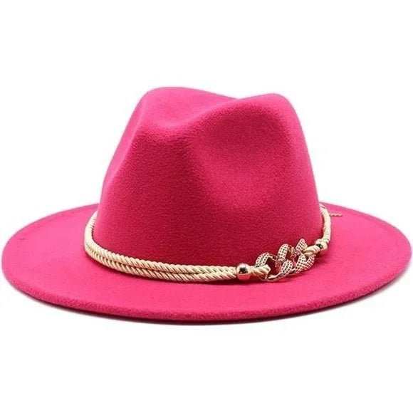 Ladies Fashion Wide Brim Pink Felt Fedora - Primrose Signature Boutique