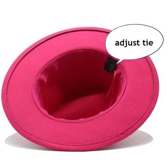 Ladies Fashion Wide Brim Pink Felt Fedora - Primrose Signature Boutique