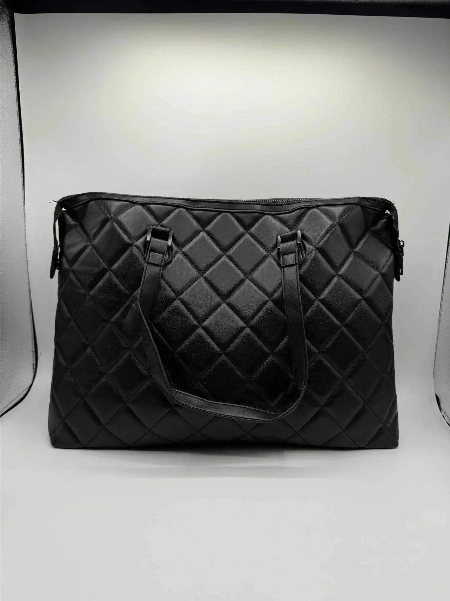 Large Black Quilted Studded Tote Bag with Crossbody Strap - Primrose Signature Boutique