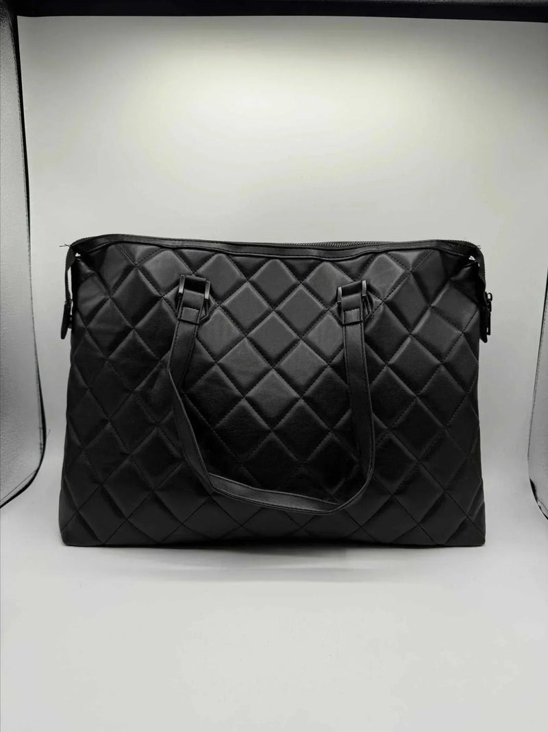 Large Black Quilted Studded Tote Bag with Crossbody Strap-zoom-