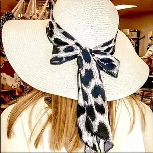 Leopard Bow Ivory Straw Beach Summer ocean Hat - Primrose Signature Boutique
