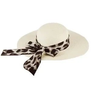 Leopard Bow Ivory Straw Beach Summer ocean Hat - Primrose Signature Boutique