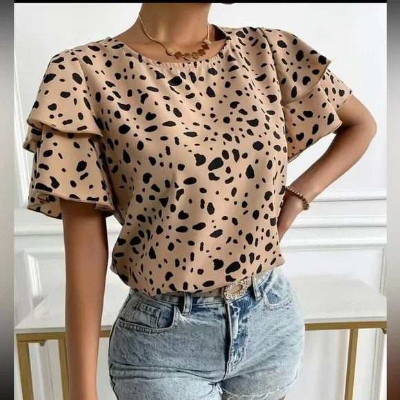 Leopard Lightweight Ruffle Sleeve Blouse - Primrose Signature Boutique