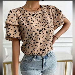 Leopard Lightweight Ruffle Sleeve Blouse - Primrose Signature Boutique