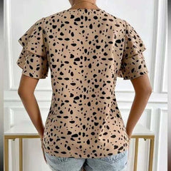 Leopard Lightweight Ruffle Sleeve Blouse - Primrose Signature Boutique