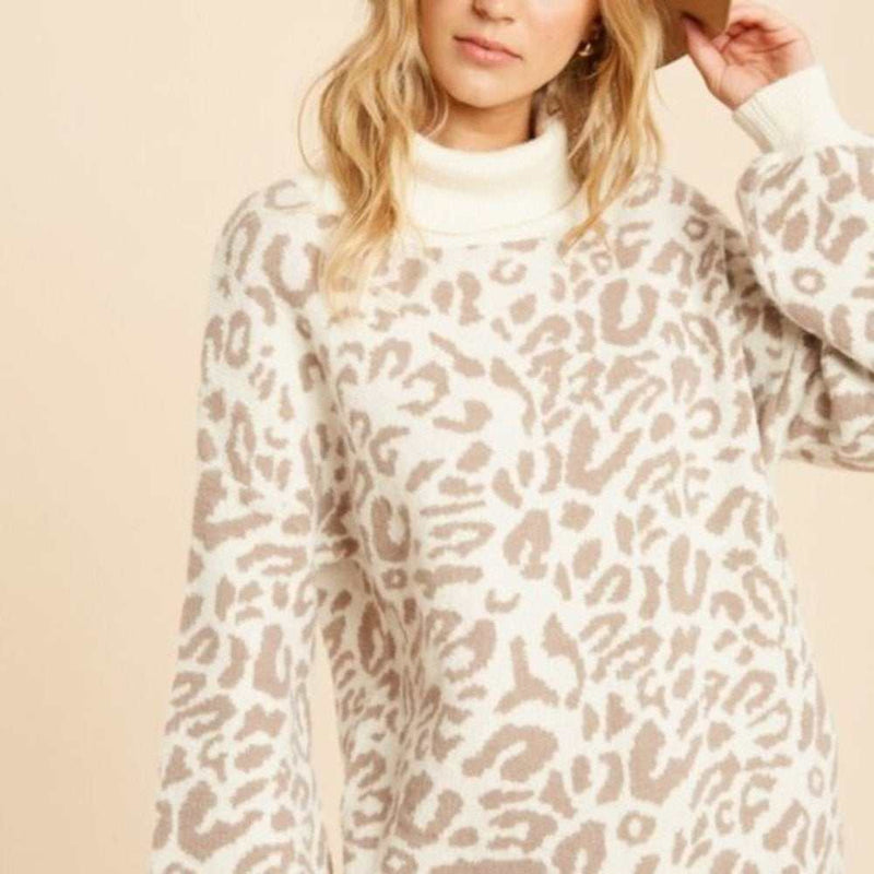 Leopard Print Turtleneck Sweater-zoom-