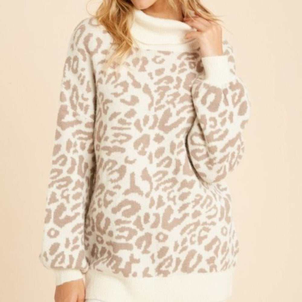 Leopard Print Turtleneck Sweater - Primrose Signature Boutique