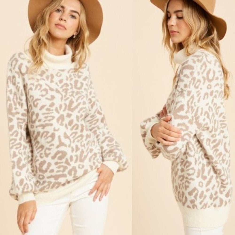 Leopard Print Turtleneck Sweater - Primrose Signature Boutique