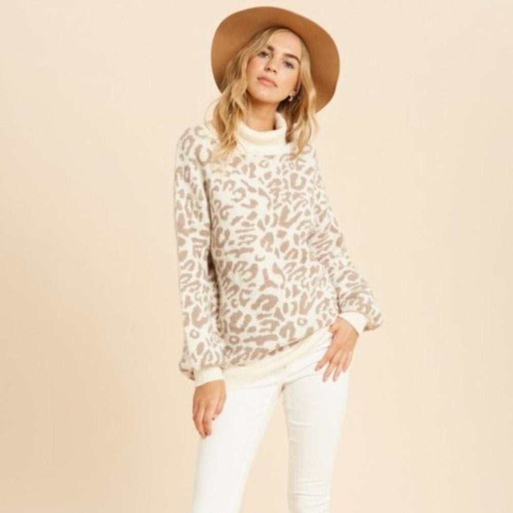Leopard Print Turtleneck Sweater - Primrose Signature Boutique