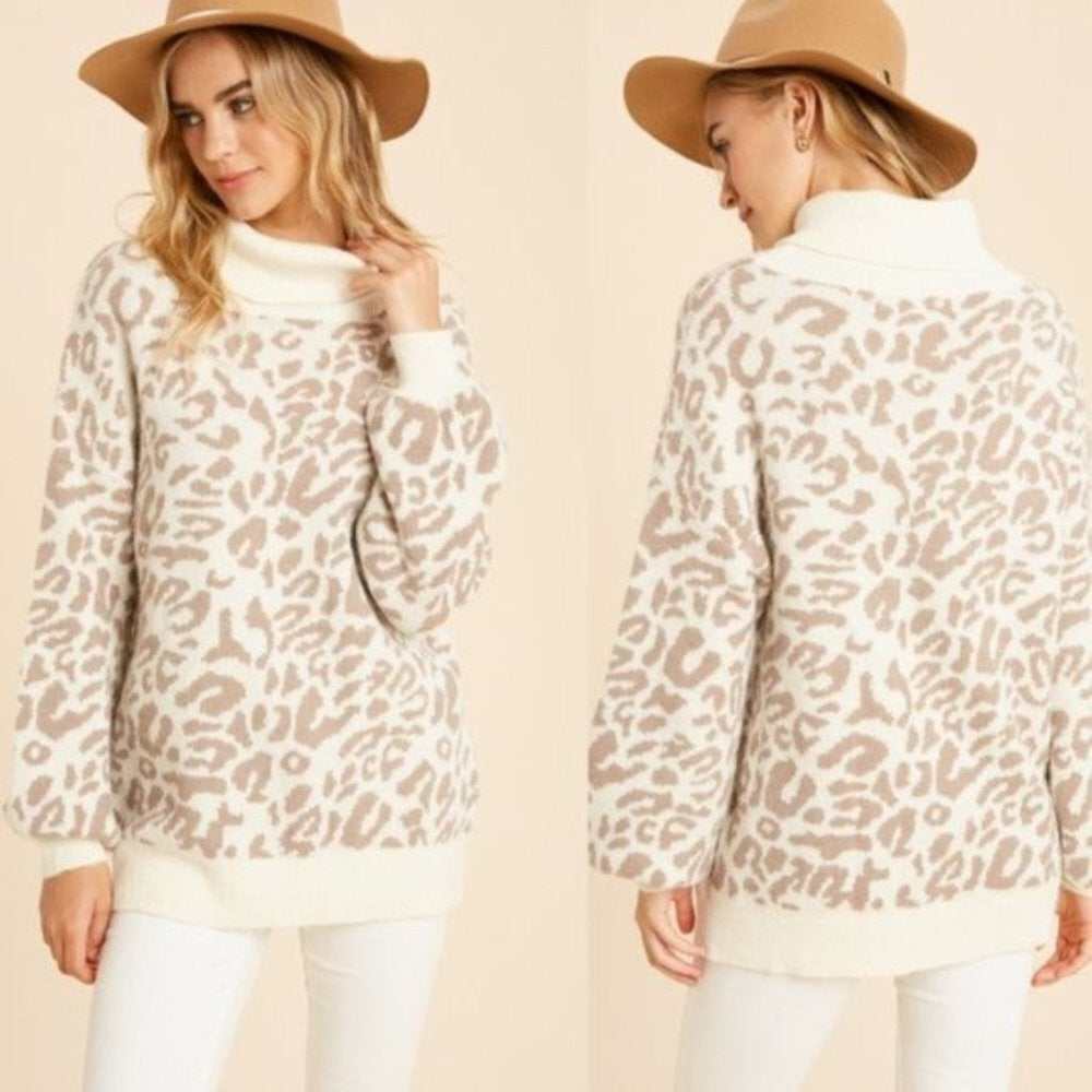 Leopard Print Turtleneck Sweater - Primrose Signature Boutique