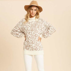 Leopard Print Turtleneck Sweater - Primrose Signature Boutique