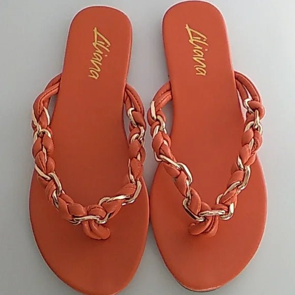 Liliana Women's Orange and Gold Rope Tie Sandals-zoom-