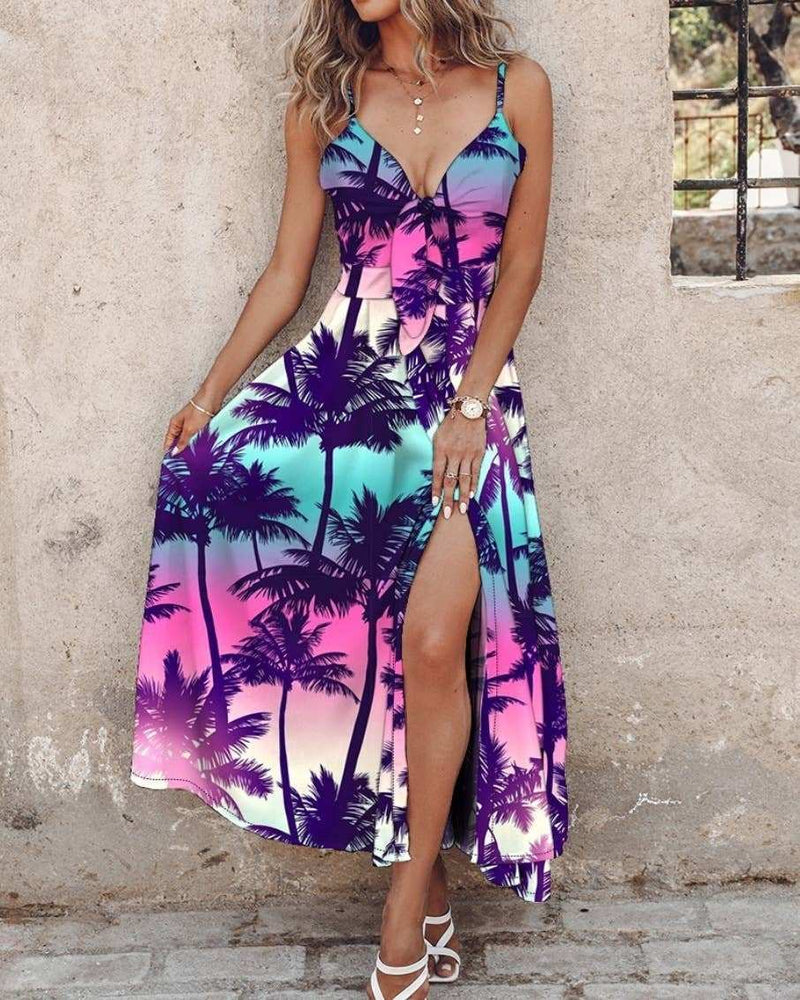 Lily Clothing - Lace-up sexy halter dress covered in flowers-zoom-