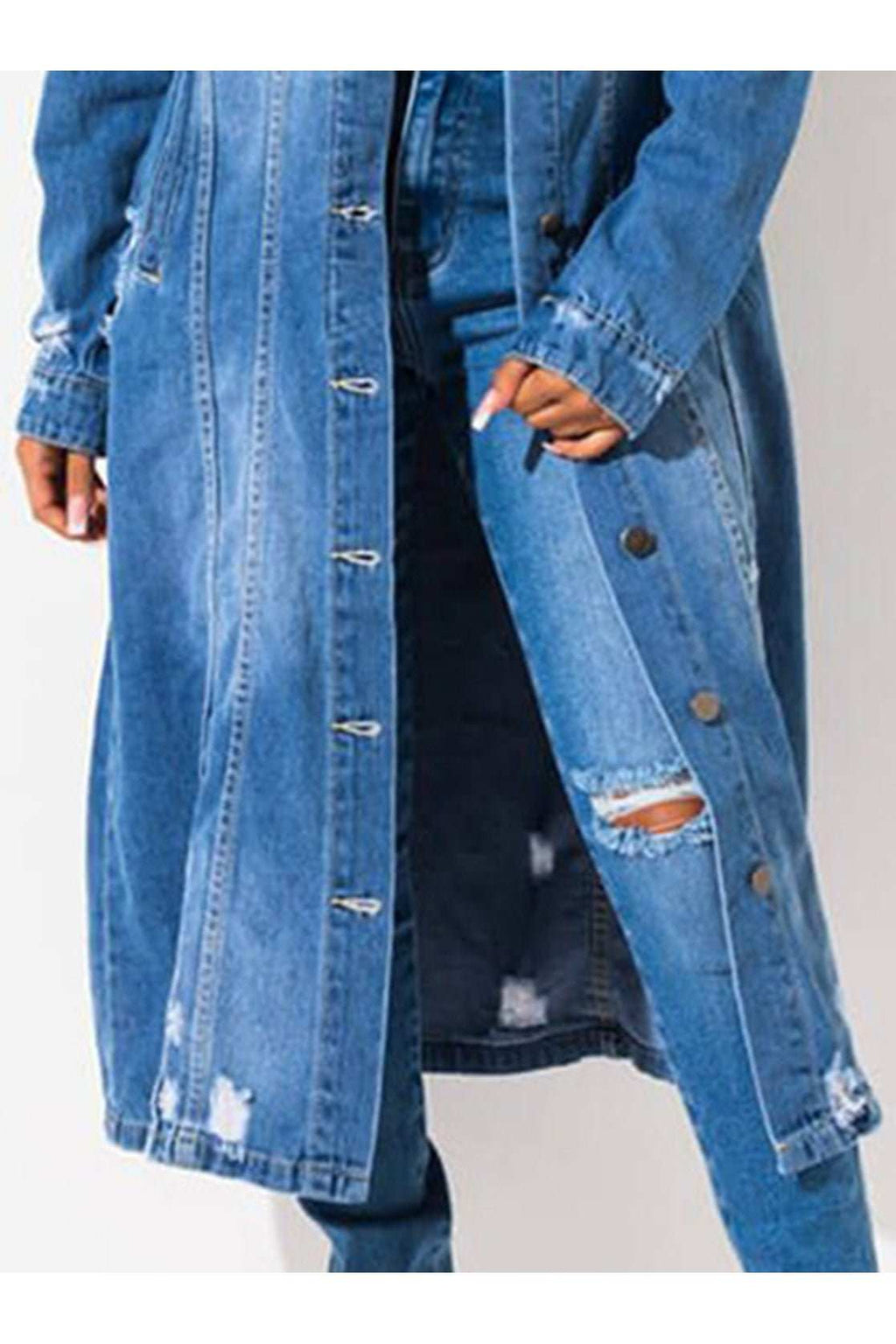 Long Sleeve Raw Hem Denim Jacket - Primrose Signature Boutique