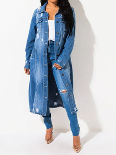 Long Sleeve Raw Hem Denim Jacket - Primrose Signature Boutique