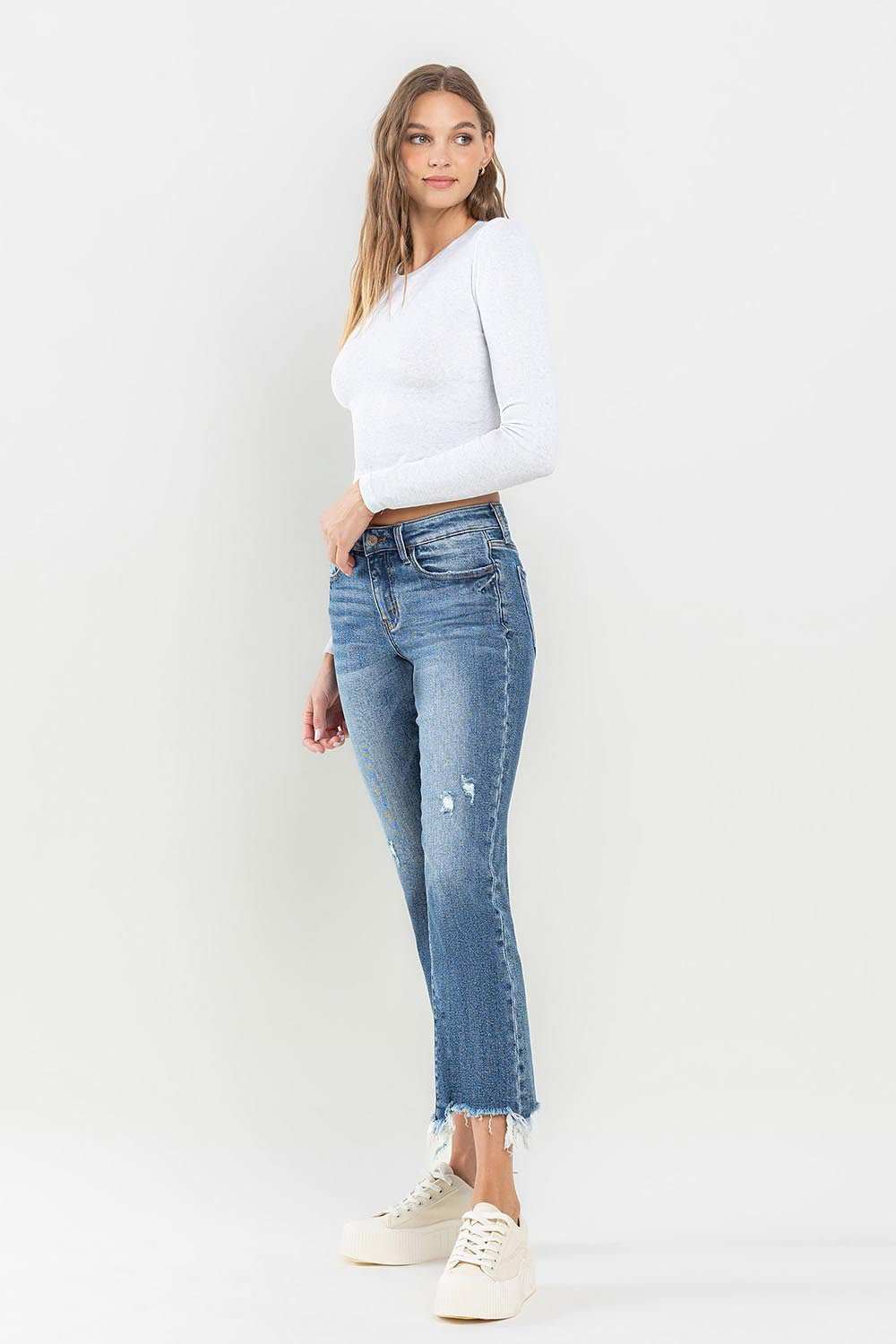 Lovervet Mid Rise Frayed Hem Jeans - Primrose Signature Boutique
