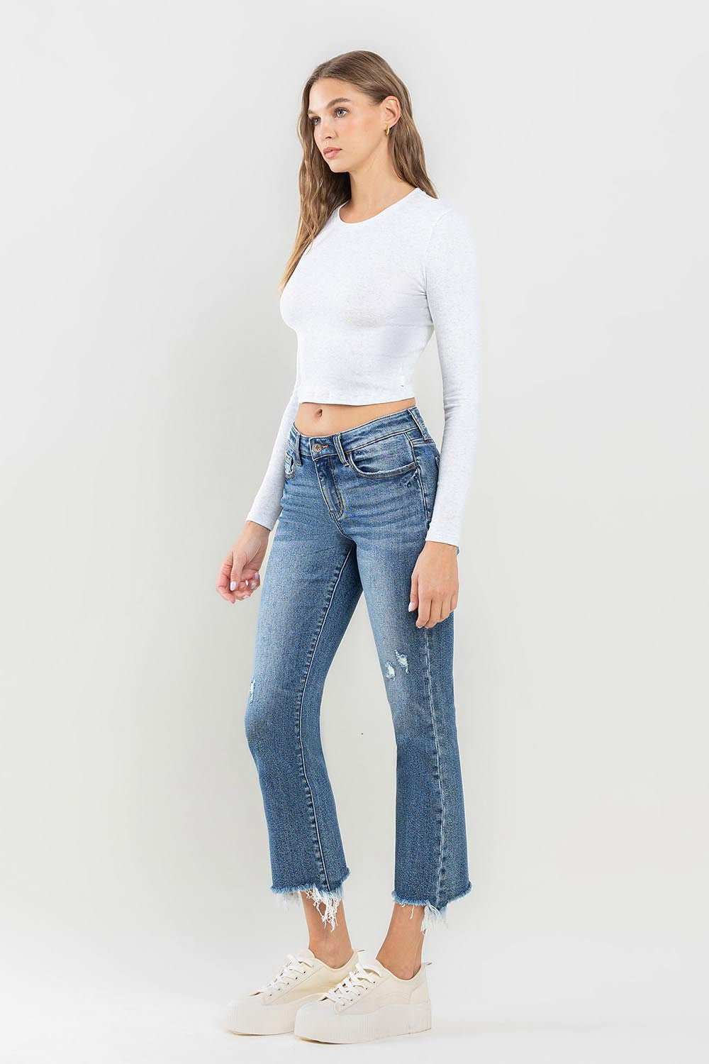 Lovervet Mid Rise Frayed Hem Jeans - Primrose Signature Boutique