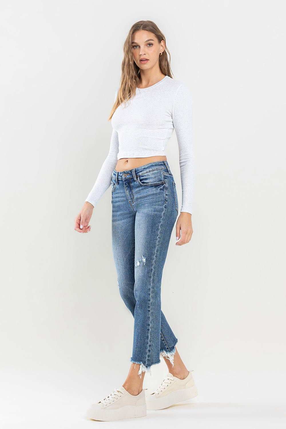 Lovervet Mid Rise Frayed Hem Jeans - Primrose Signature Boutique