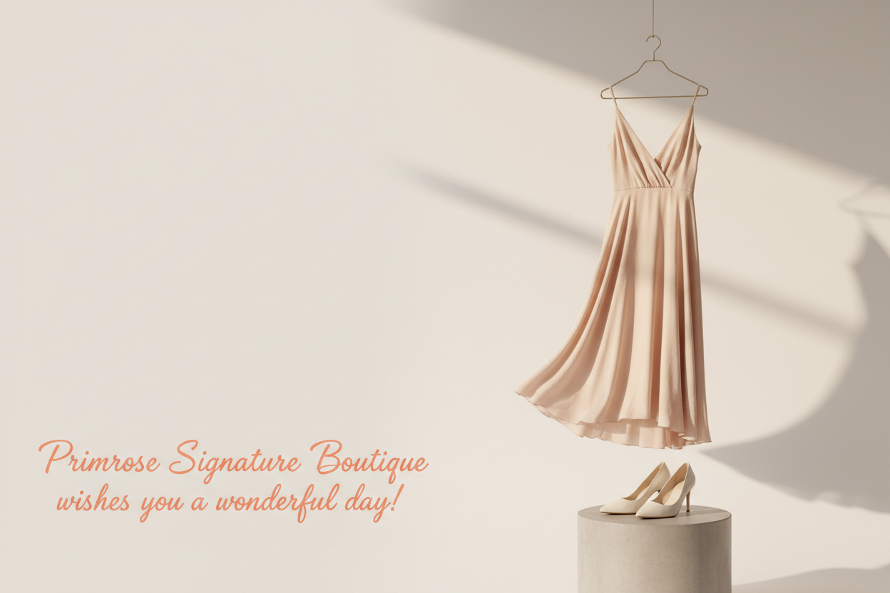 make the right side with the TEXT "Primrose Signature Boutique wishes you a wonderful day!"  at the BOTTOM left of the screen in a light color organge