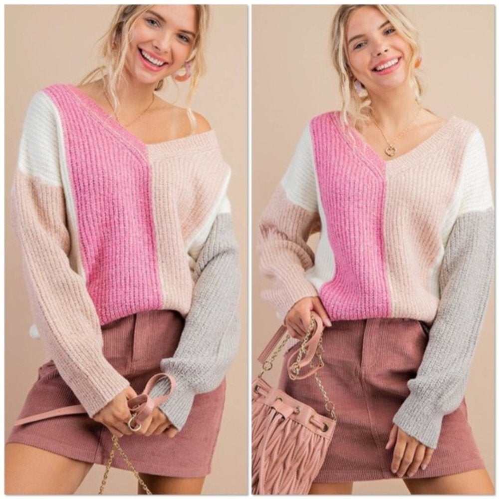 Mauve Color Block Sweater - Primrose Signature Boutique