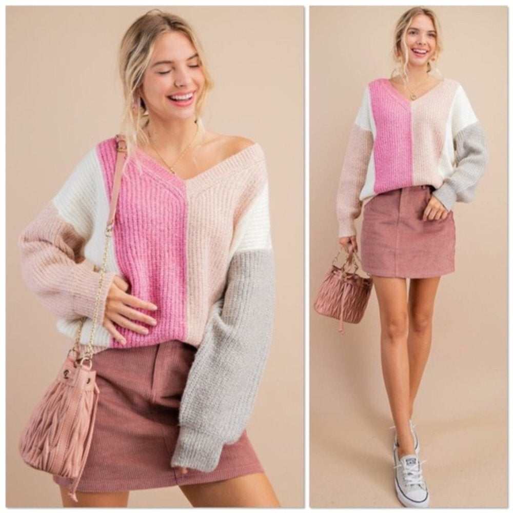Mauve Color Block Sweater - Primrose Signature Boutique