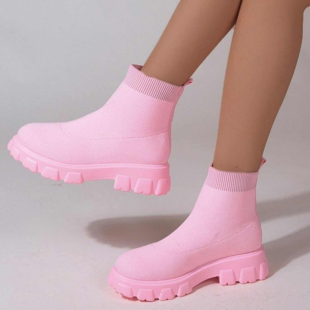 Mesh Round Toe Platform Boots - Primrose Signature Boutique