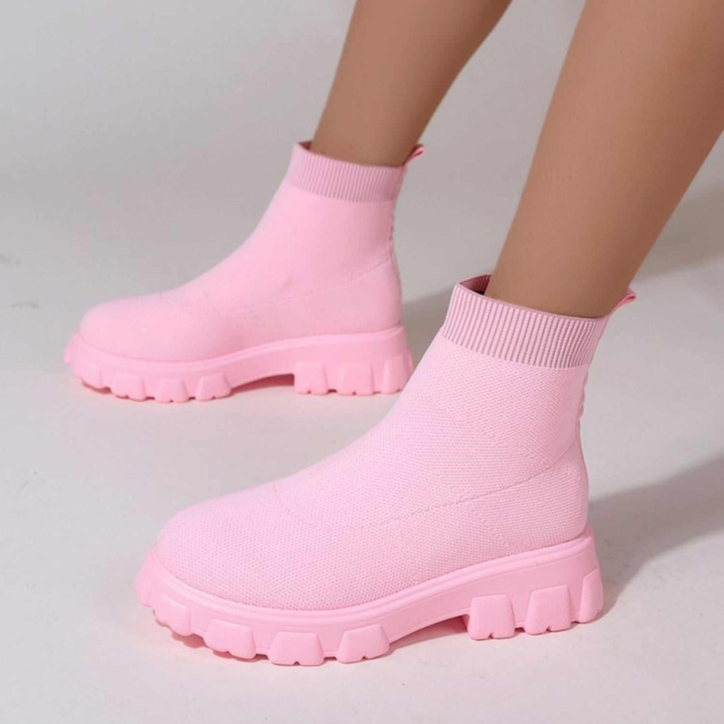 Mesh Round Toe Platform Boots - Primrose Signature Boutique